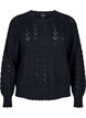 Gebreide blouse met lange mouwen en een opengewerkt patroon, Black, Packshot image number 0