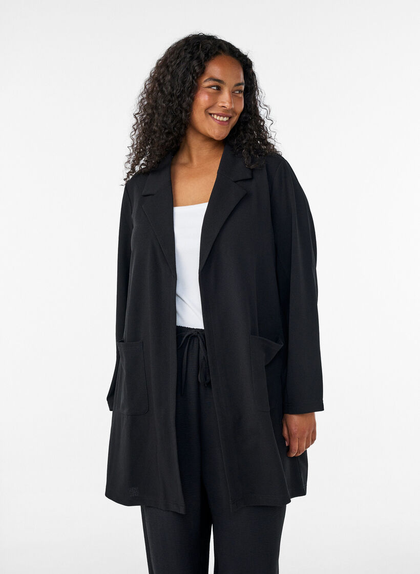 Lange jas met zakken, Zwart, Model image number 0