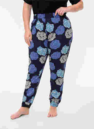 Katoenen pyjama broek met bloemenprint, Blue Flower, Model image number 2