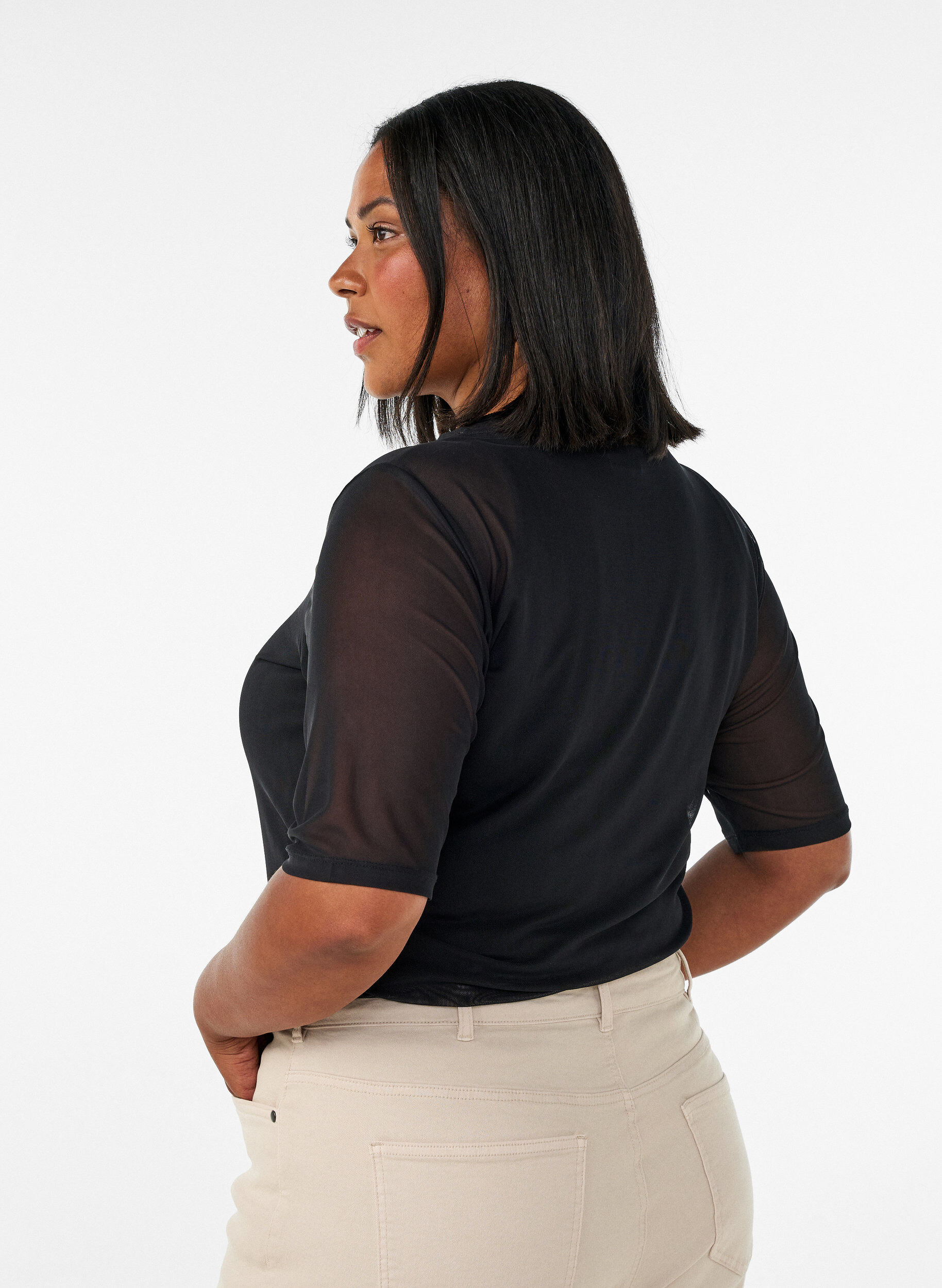 ZizziMesh top met korte mouwen en ronde hals, Zwart, Model image number 2