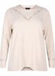 Blouse met geborduurde details en lange mouwen, Beige, Packshot image number 0
