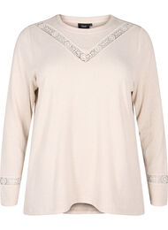 Blouse met geborduurde details en lange mouwen, Beige