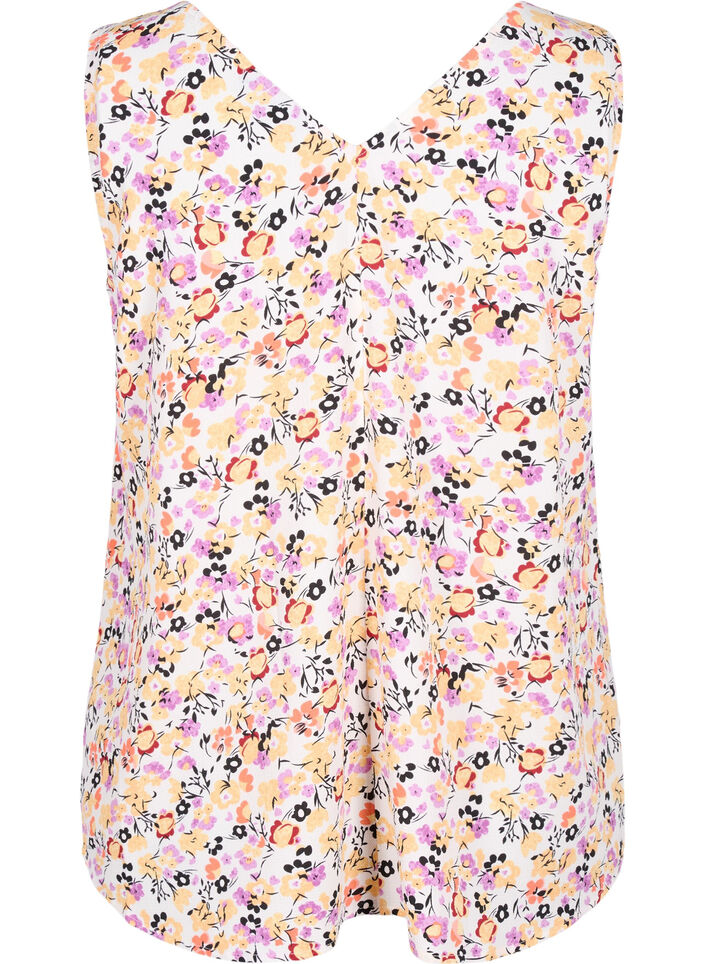 Gebloemde top met V-hals, Off White Flower AOP, Packshot image number 1