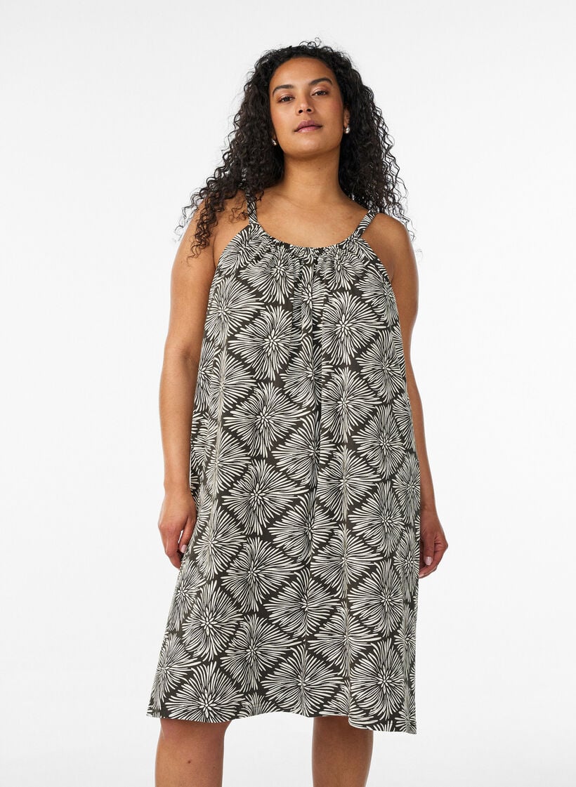 Jurk met middelhoge bandjes van biologisch katoen, Zwart, Model image number 0