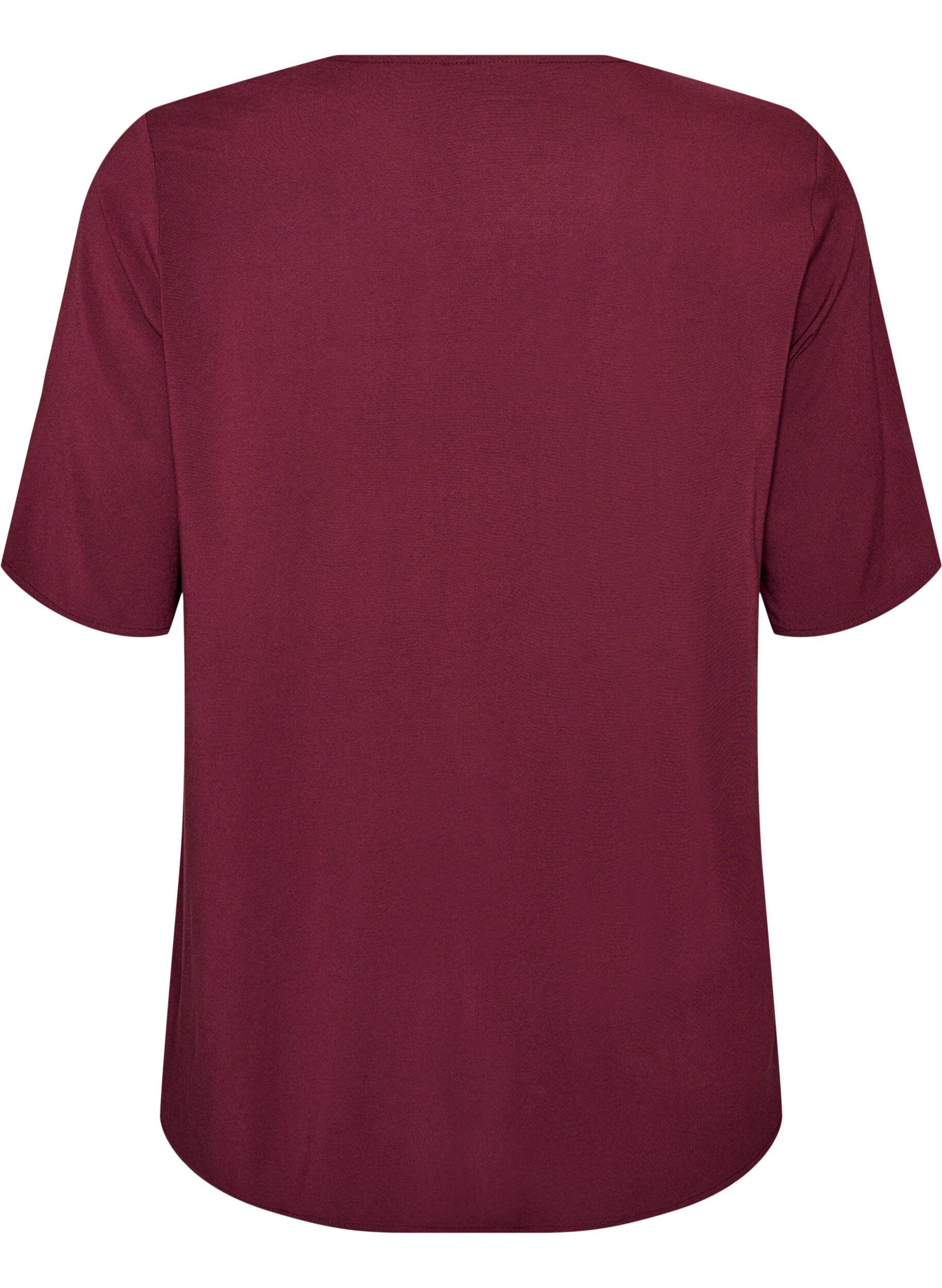 ZizziGeweven blouse met korte mouwen en ronde hals, Rood, Packshot image number 1