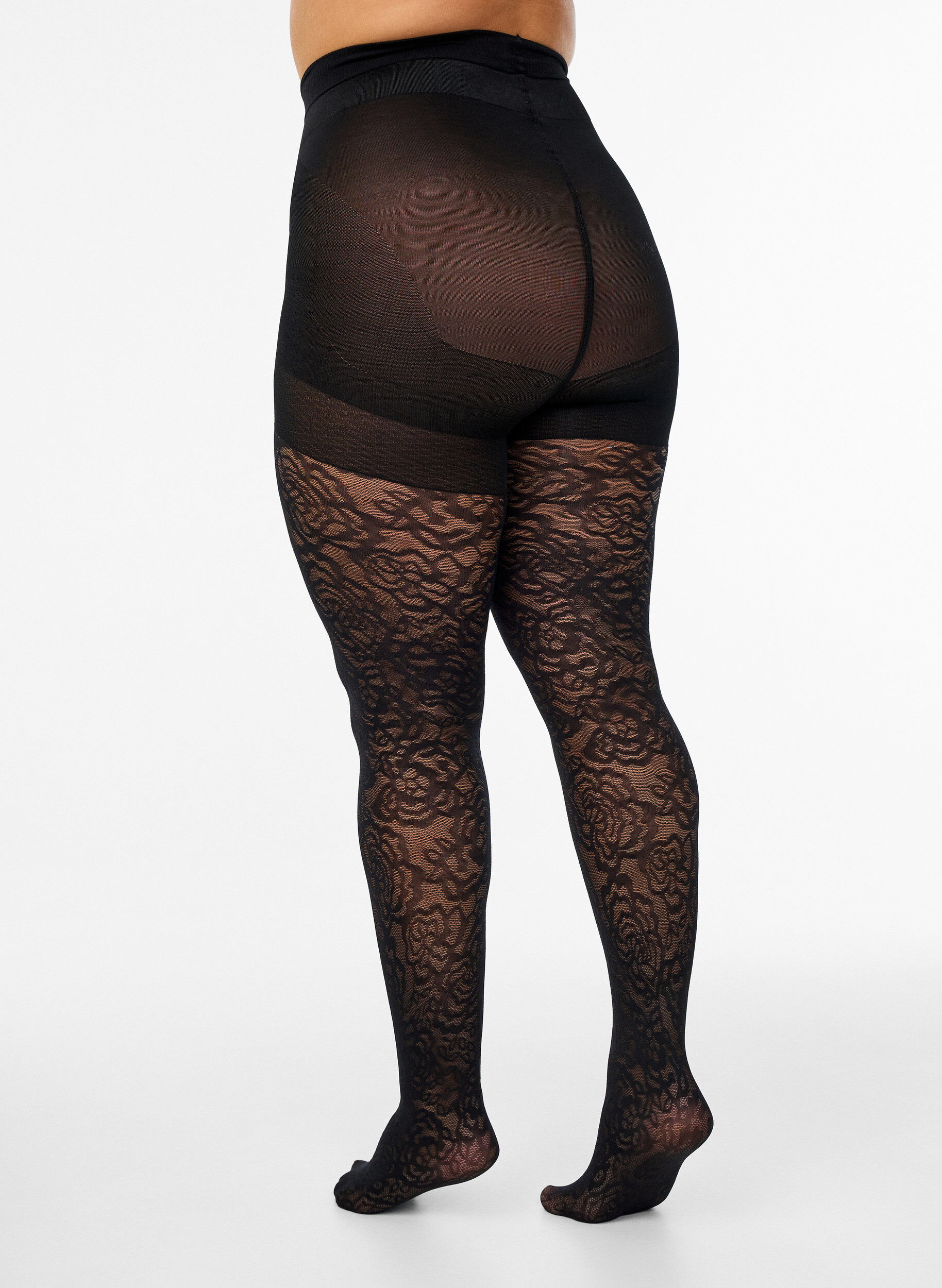 Zizzi 70 denier push-up panties met rozenpatroon, Zwart, Packshot image number 1