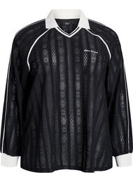Jersey blouse met een textuur en contrasterende details, Zwart