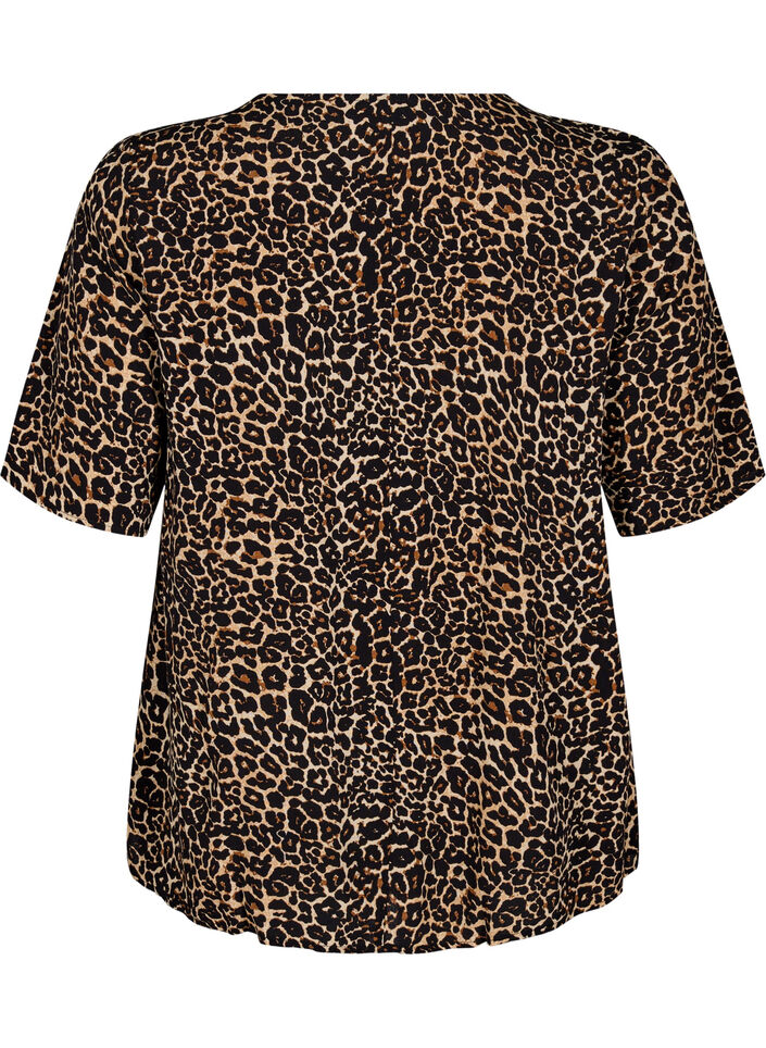 Korte mouw visrose Blouse met print, Bruin, Packshot image number 1