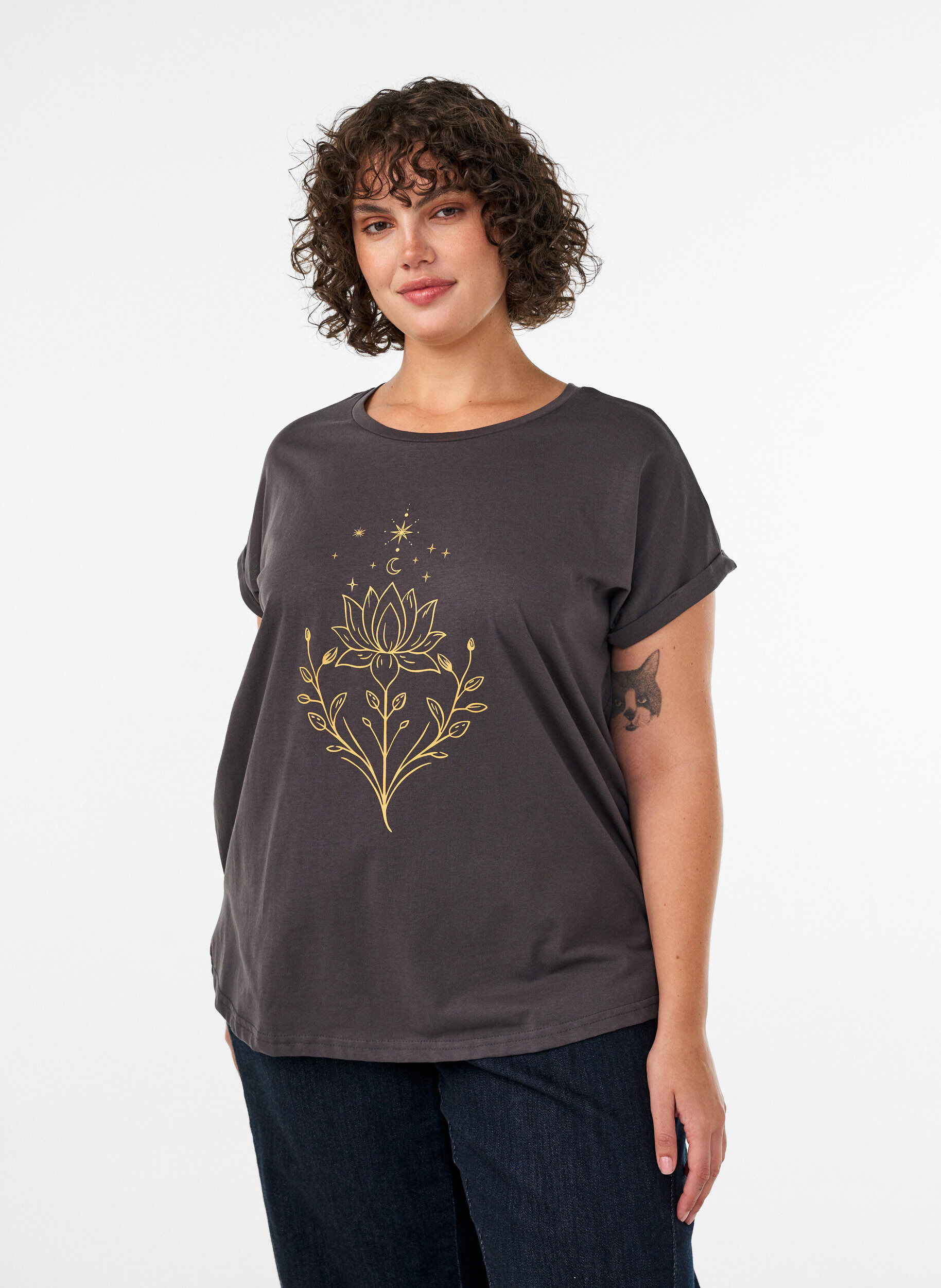 ZizziT-shirt met decoratieve print aan de voorkant, Grijs, Model image number 0