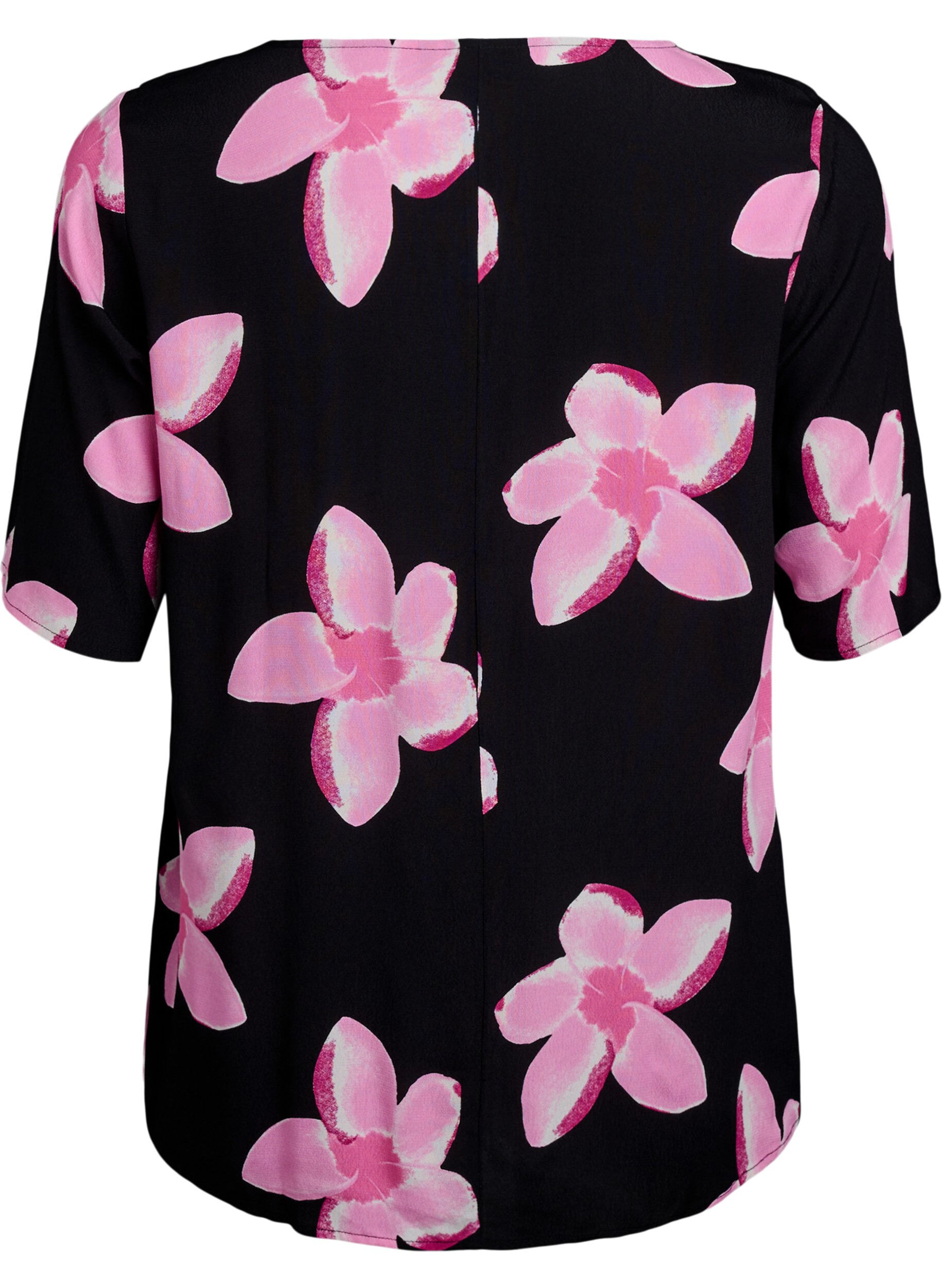 Zizzi Korte mouw visrose Blouse met print, Zwart, Packshot image number 1