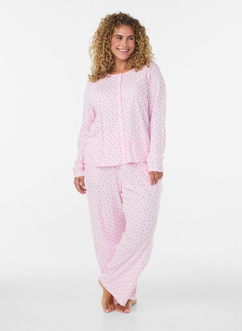 Organisch katoenen pyjamabroek met oogjesborduurwerk, Roze, Model image number 0