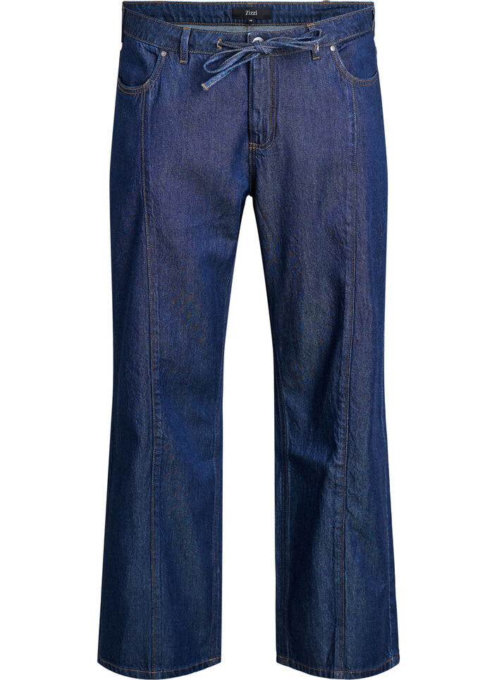 Wide leg jeans met strikceintuur en hoge taille, Blauw, Packshot image number 0