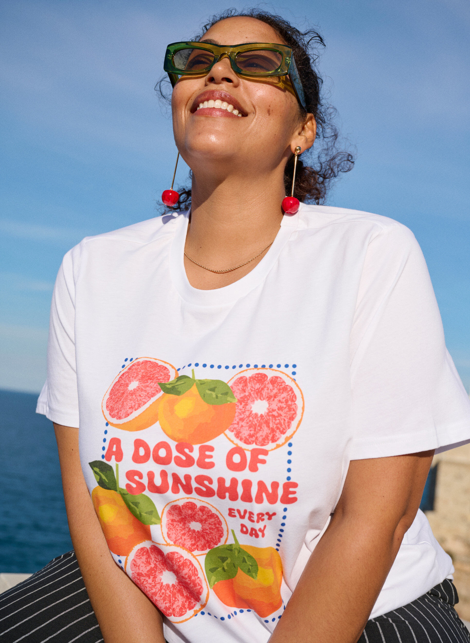 ZizziBiologisch katoenen T-shirt met citrusmotief, Wit, Image image number 0