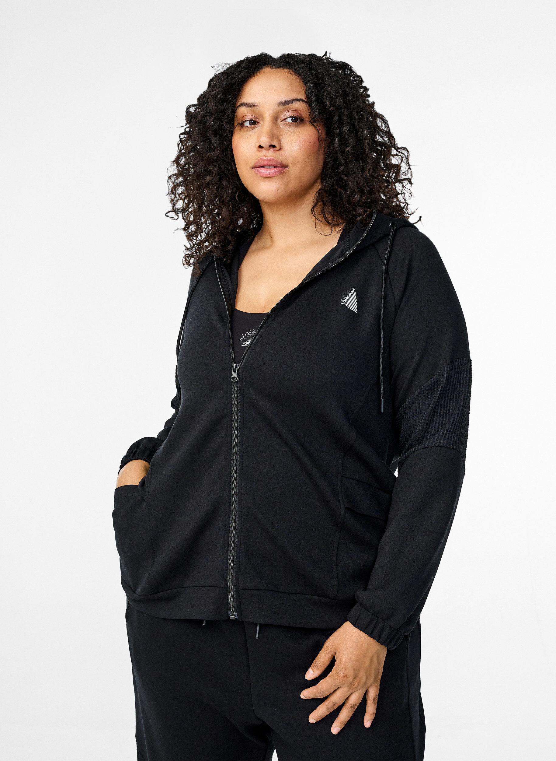 Zizzi Capuchon cardigan met zakken, Black, Model image number 0