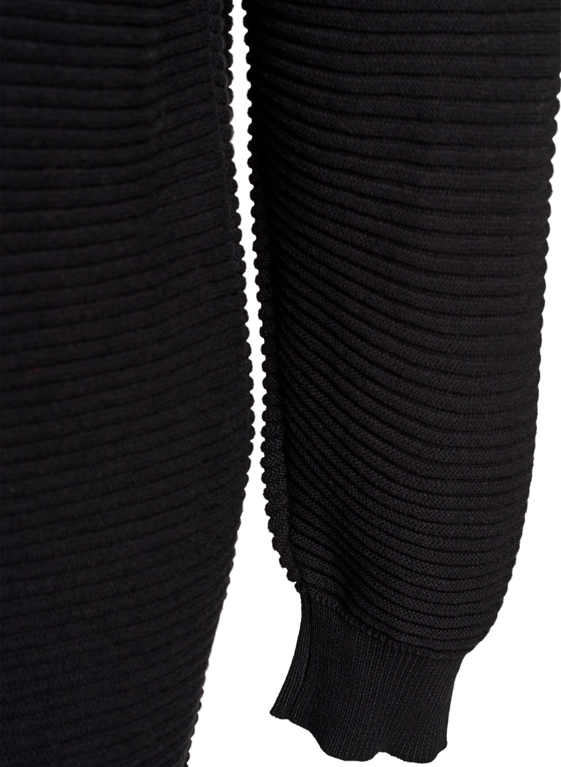 Zizzi Lang, ribgebreid katoenen vest, Zwart, Packshot image number 4