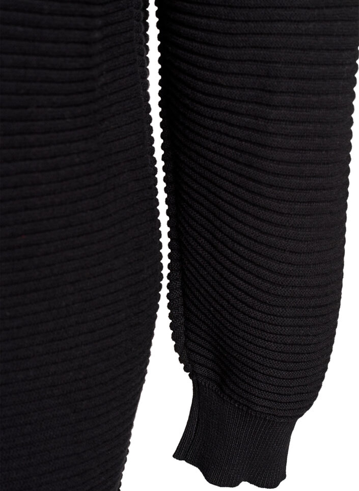 Lang, ribgebreid katoenen vest, Zwart, Packshot image number 4