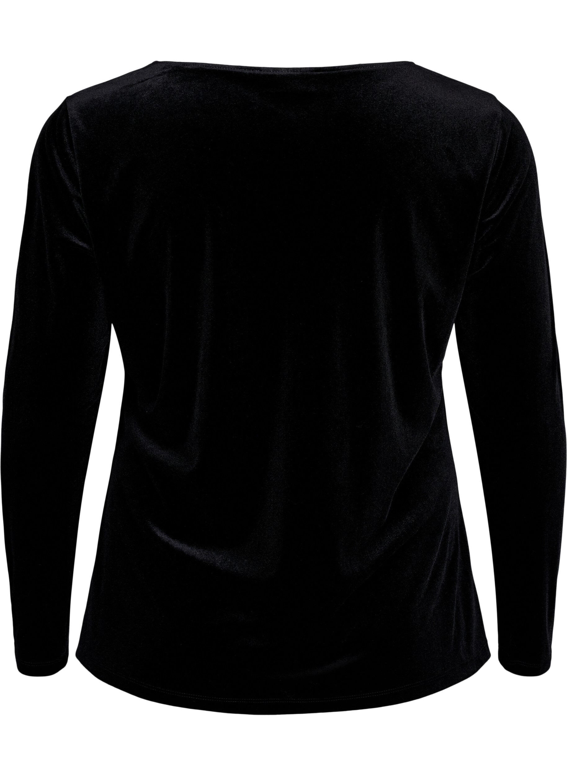 Zizzi Velours blouse met lange mouwen, Black, Packshot image number 1