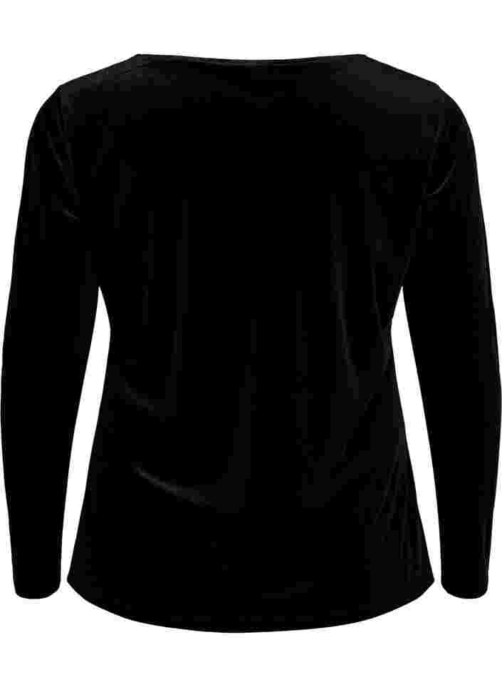 Velours blouse met lange mouwen, Black, Packshot image number 1