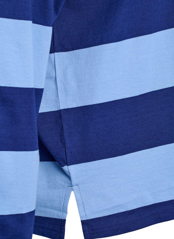 Gestreept poloshirt met geborduurde tekst, Blauw, Packshot image number 3