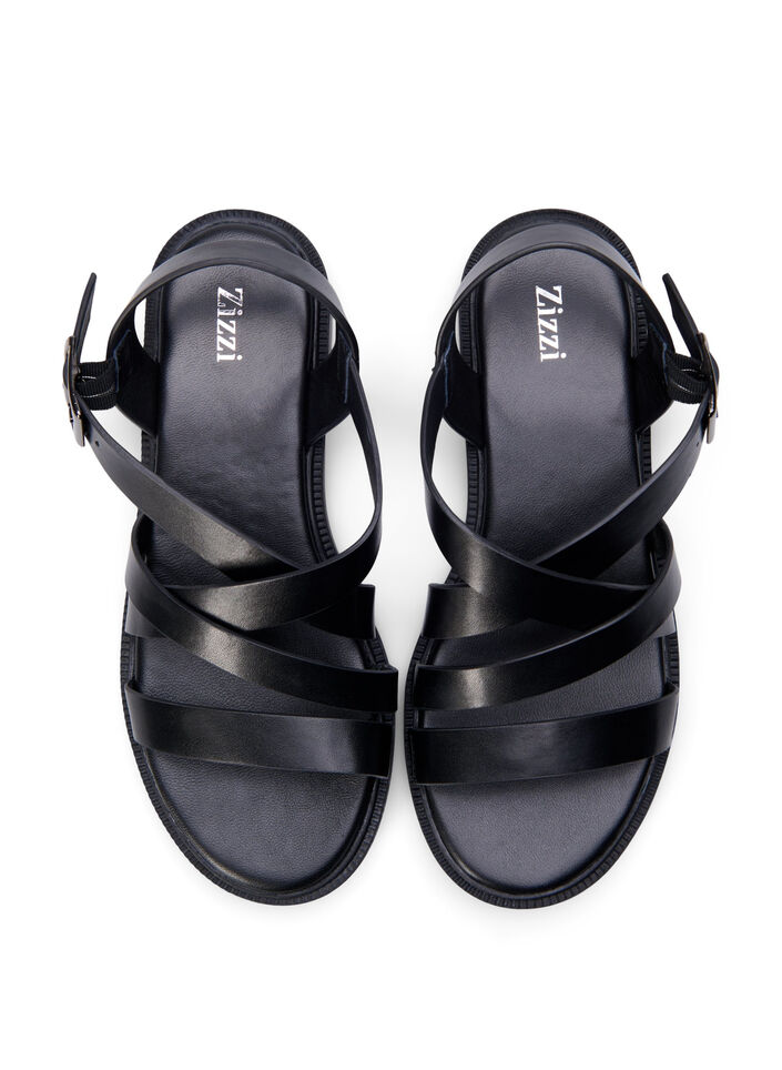 Leren zomersandalen met een brede pasvorm, Black, Packshot image number 2