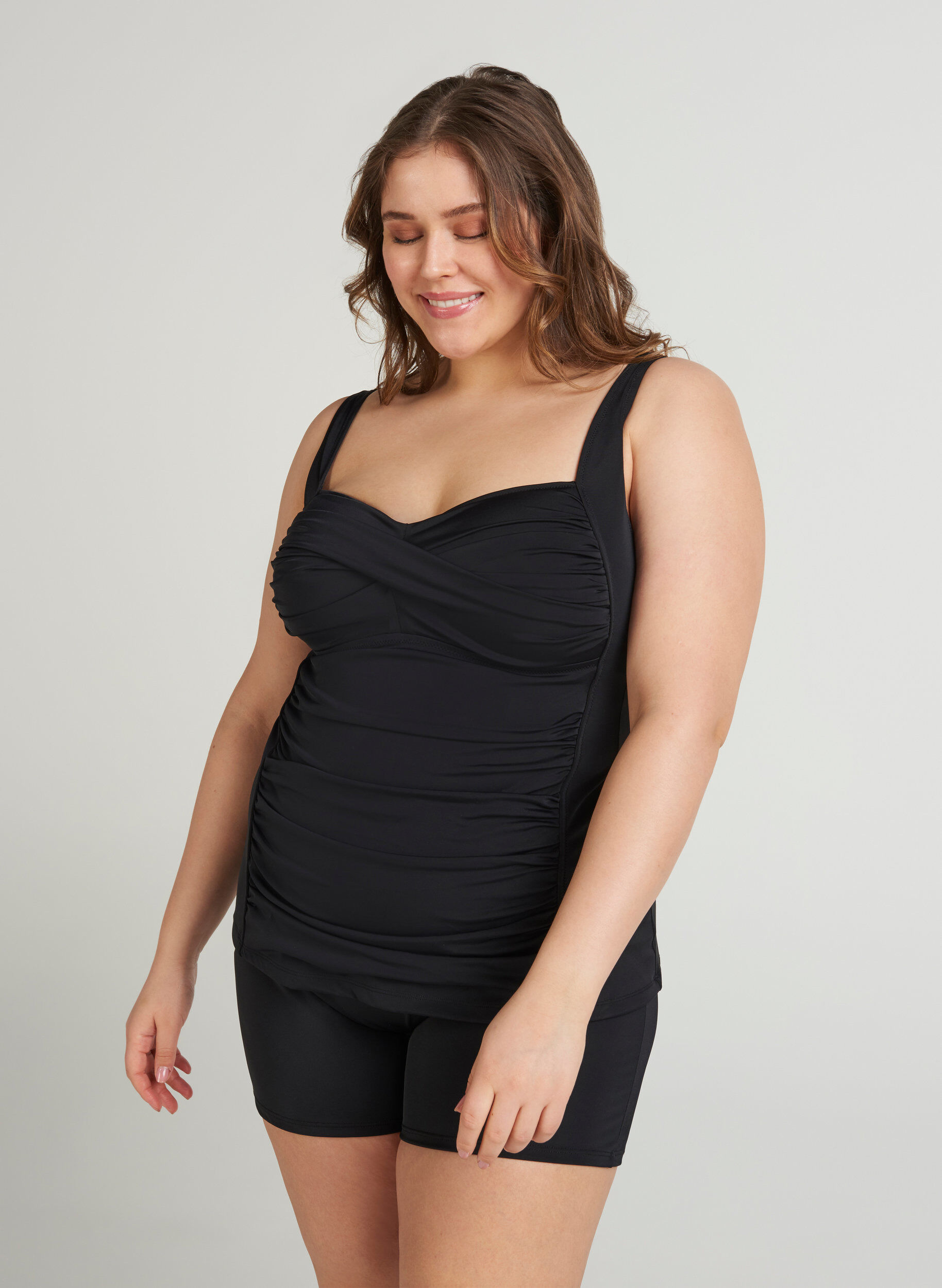 Zizzi Tankini met drapering, Zwart, Model image number 1