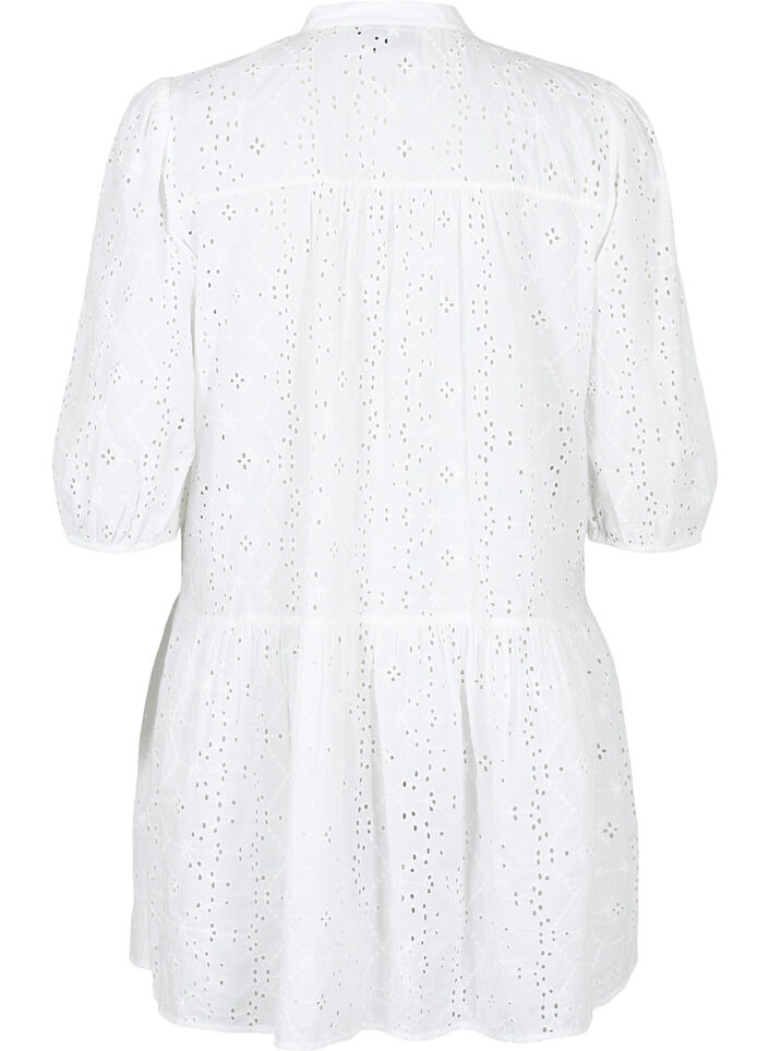 Overhemdjurk van katoen met broderie anglaise, Bright White, Packshot image number 1