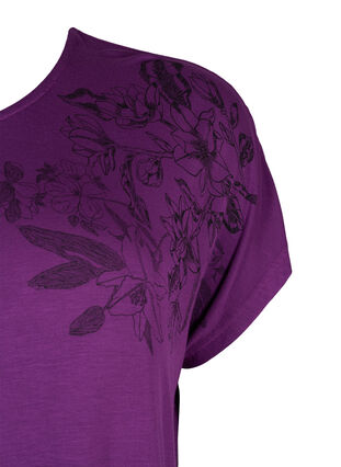 Viscose t-shirt met korte mouwen en bloemenprint, Grape Juice Flower, Packshot image number 3