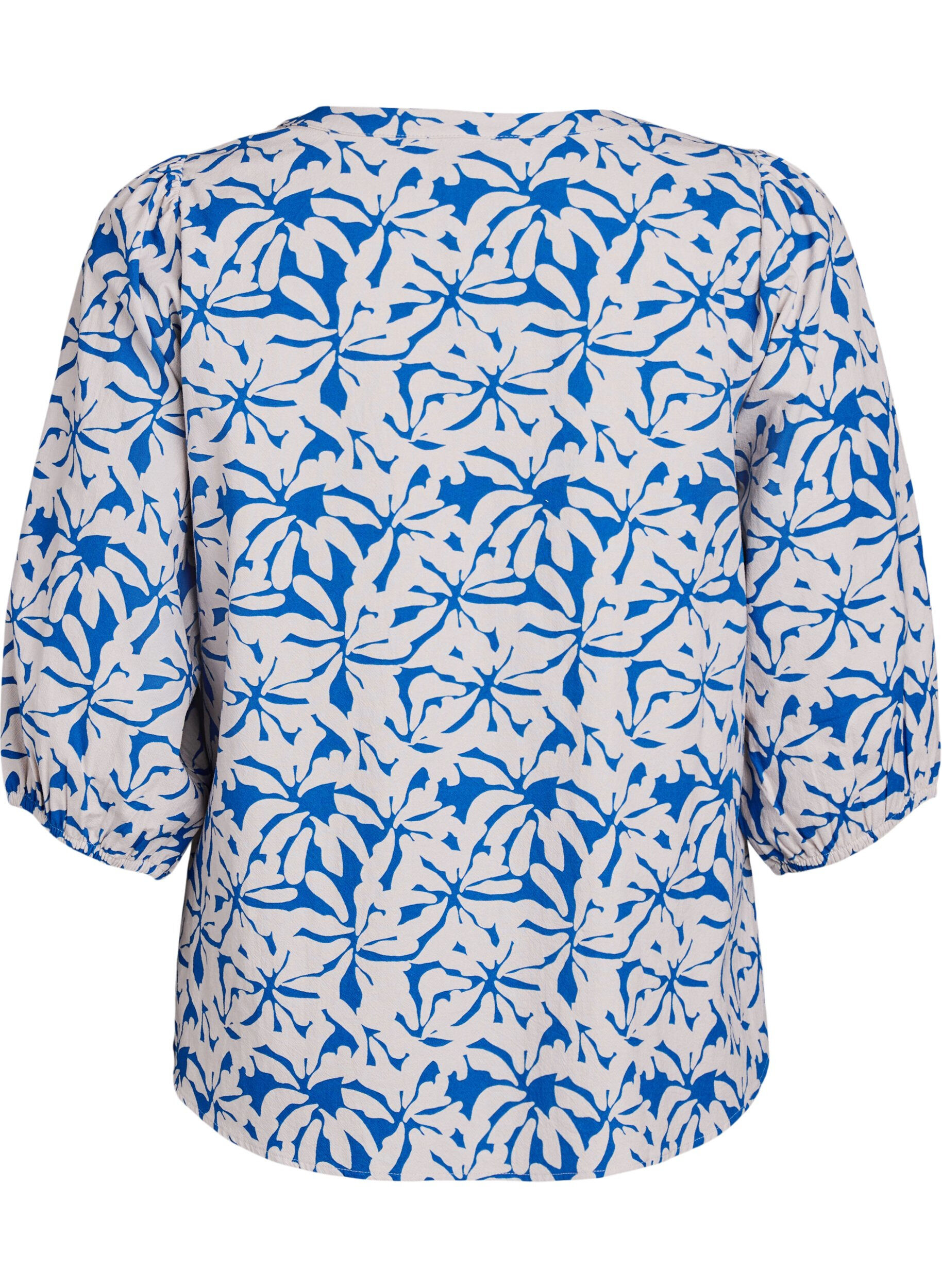 Zizzi 3/4 mouw katoenen blouse met bloemen, Blauw, Packshot image number 1