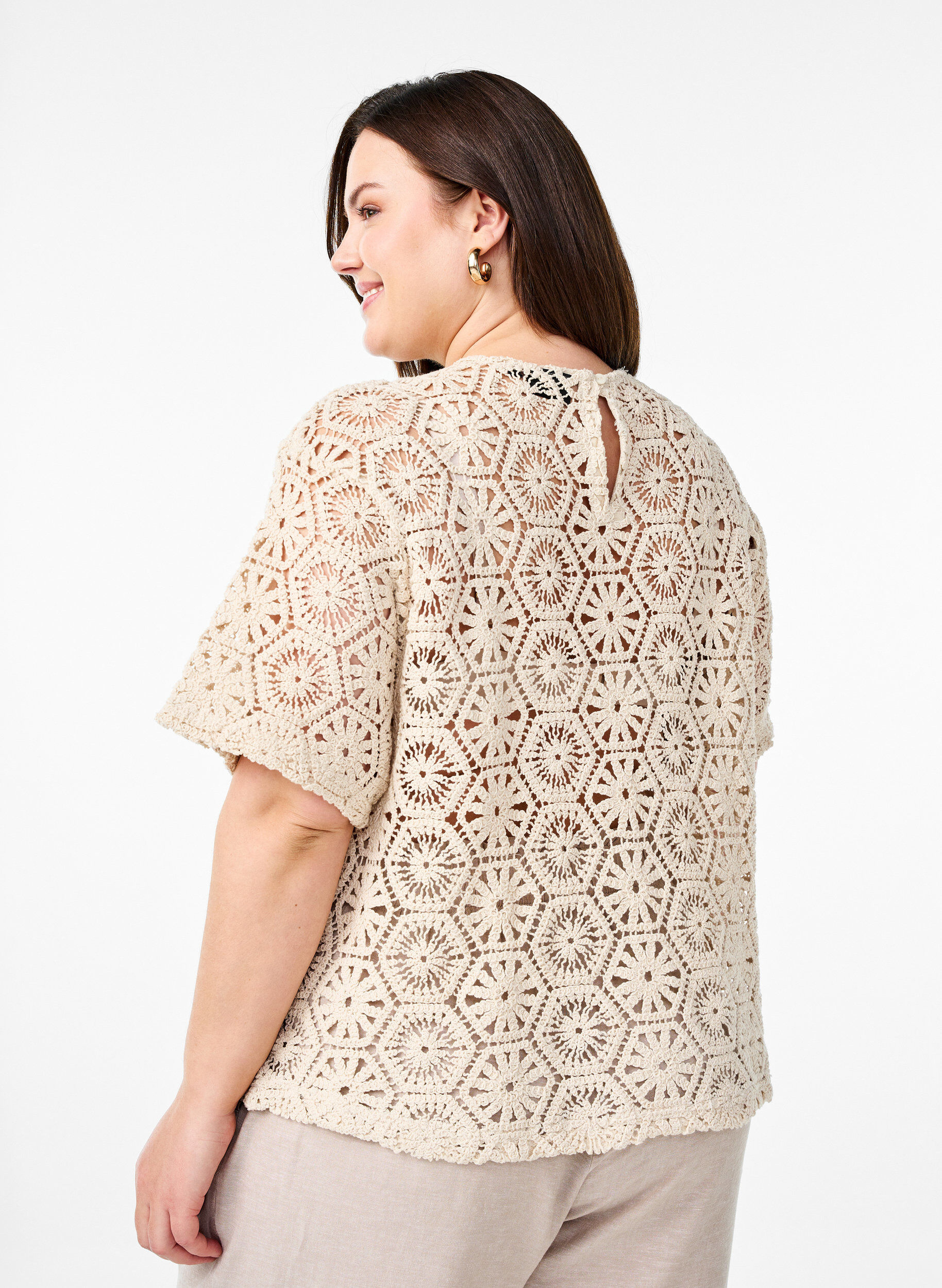 Zizzi Haakblouse met korte mouwen, Beige, Model image number 2