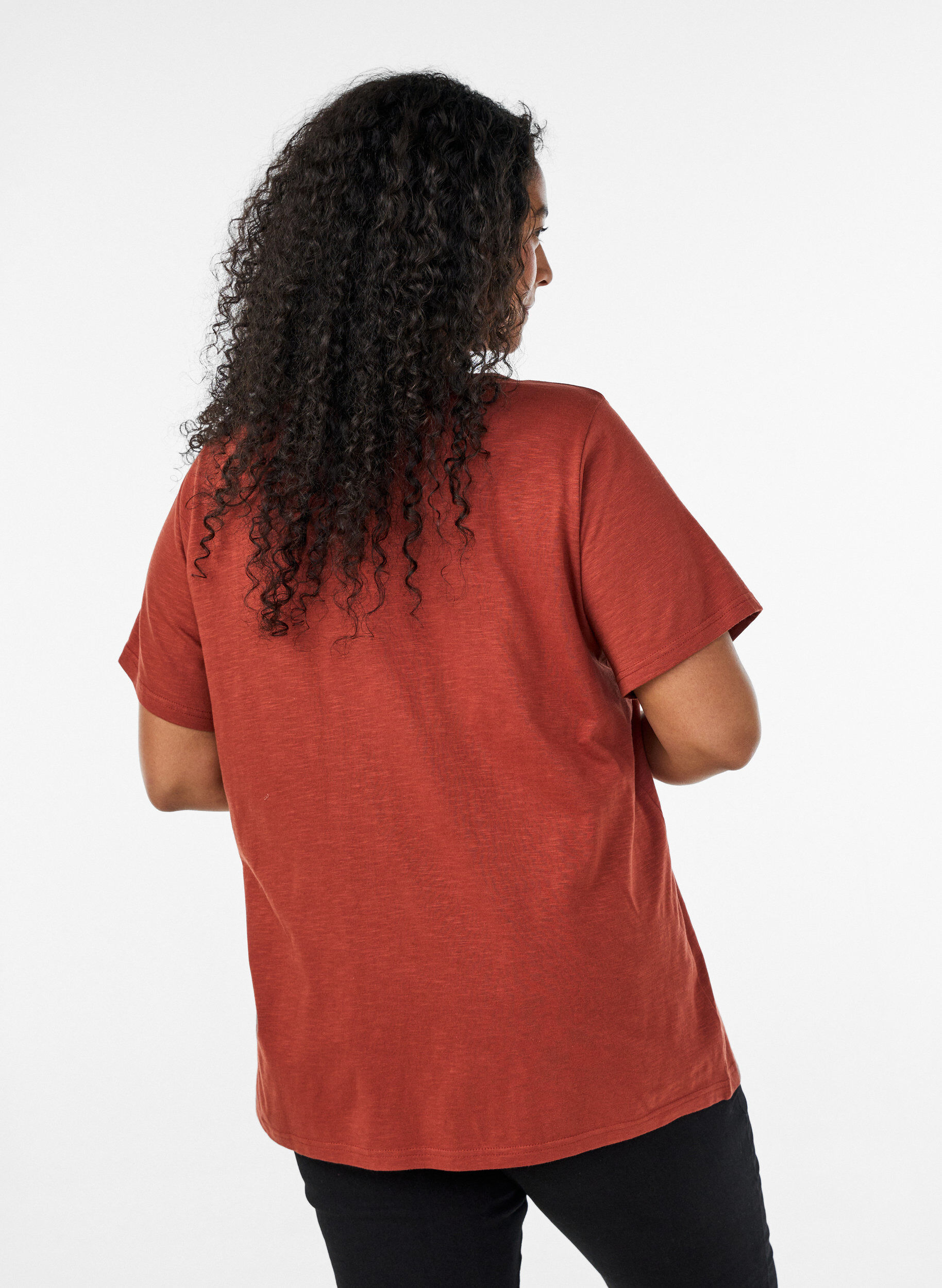 ZizziT-shirt met knoopdetail, Bruin, Model image number 0
