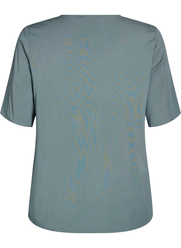 Geweven blouse met korte mouwen en ronde hals, Groen, Packshot image number 1