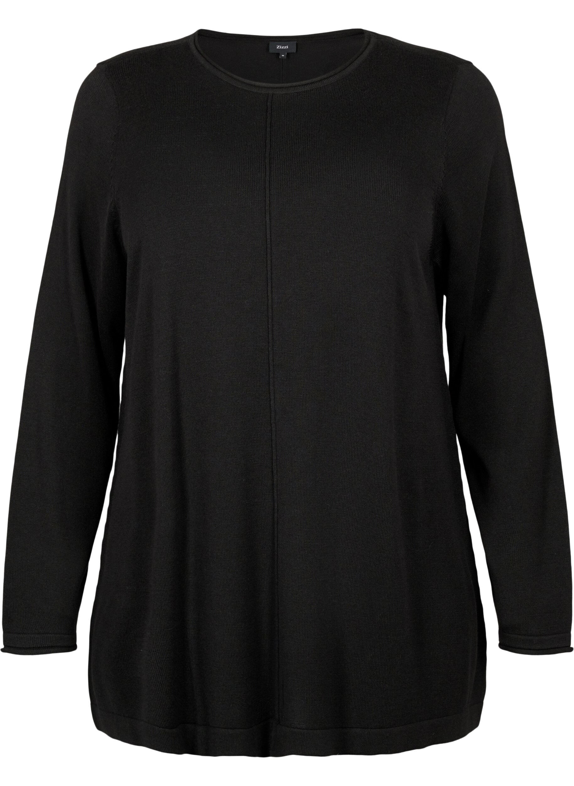 Zizzi Gebreide blouse gemaakt van katoen en viscose., Zwart, Packshot image number 0