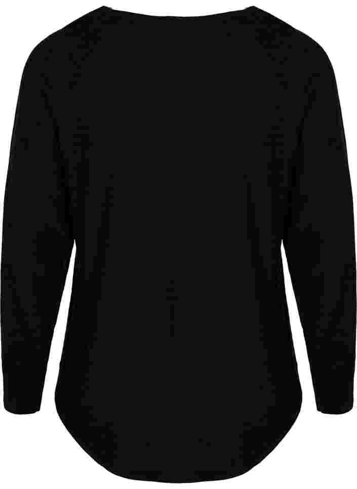Gebreide blouse met ronde hals, Black, Packshot image number 1