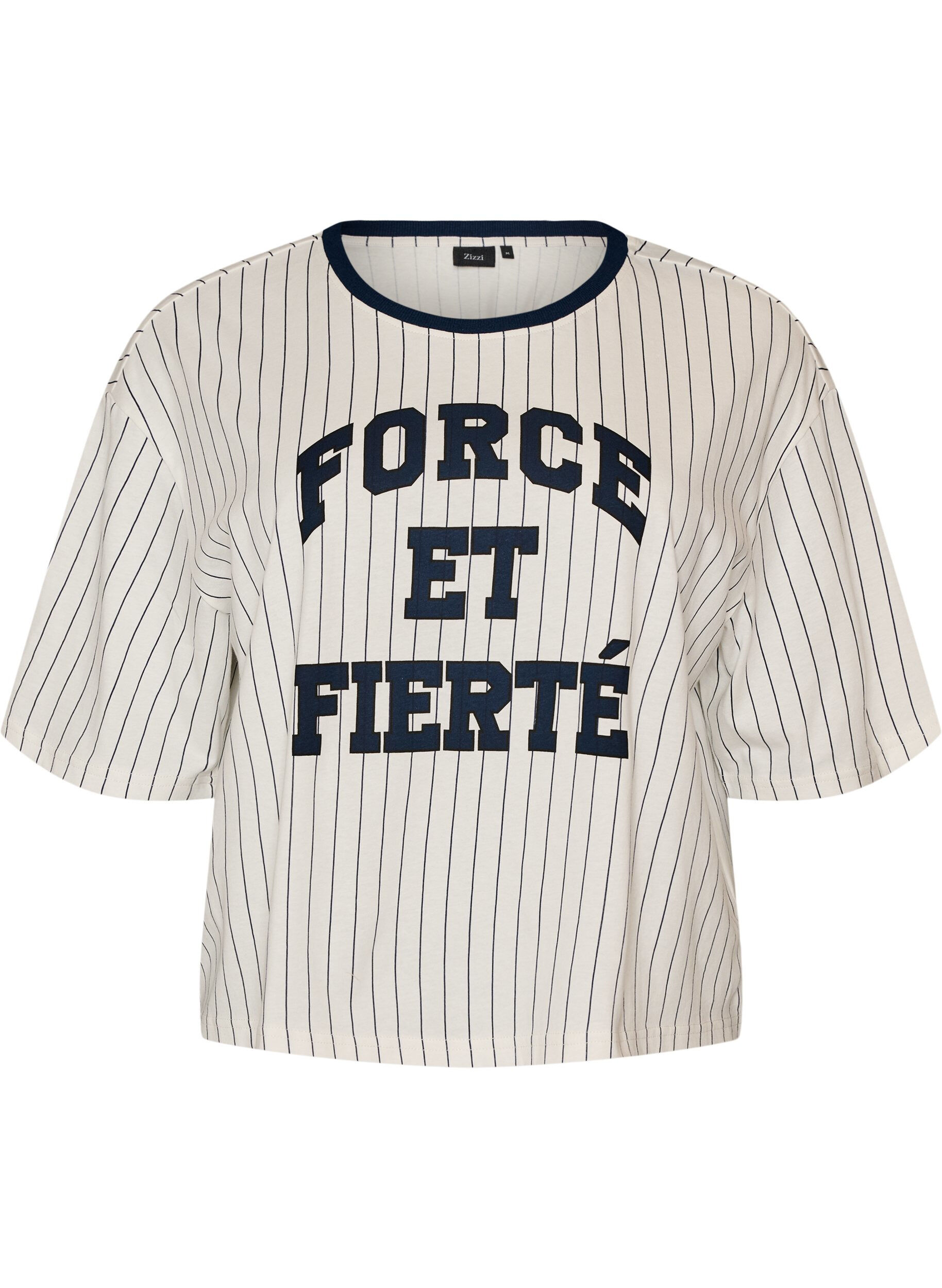 ZizziBoxy T-shirt met strepen en statement print, Wit, Packshot image number 0
