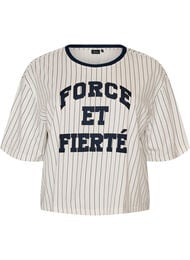 Boxy T-shirt met strepen en statement print, Wit