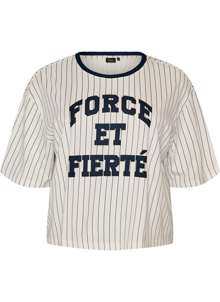 Boxy T-shirt met strepen en statement print, Wit, Packshot image number 0