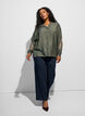 Viscose shirt met geborduurde mouwen, Groen, Model image number 1
