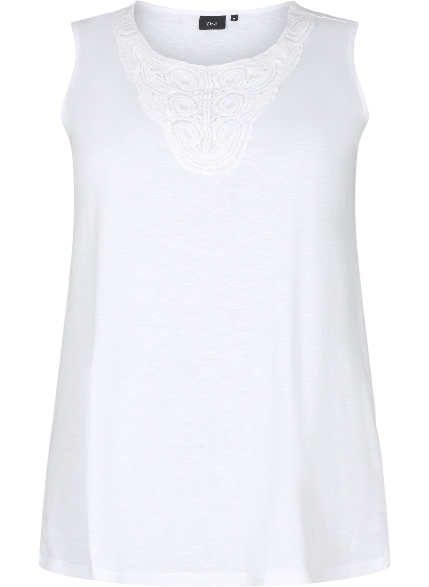 Zizzi 	 Mouwloze top in katoen, Bright White, Packshot image number 0