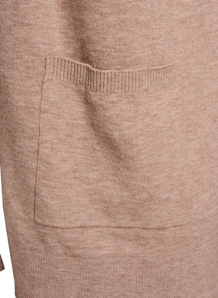Lange open knit vest met zakken, Beige, Packshot image number 3