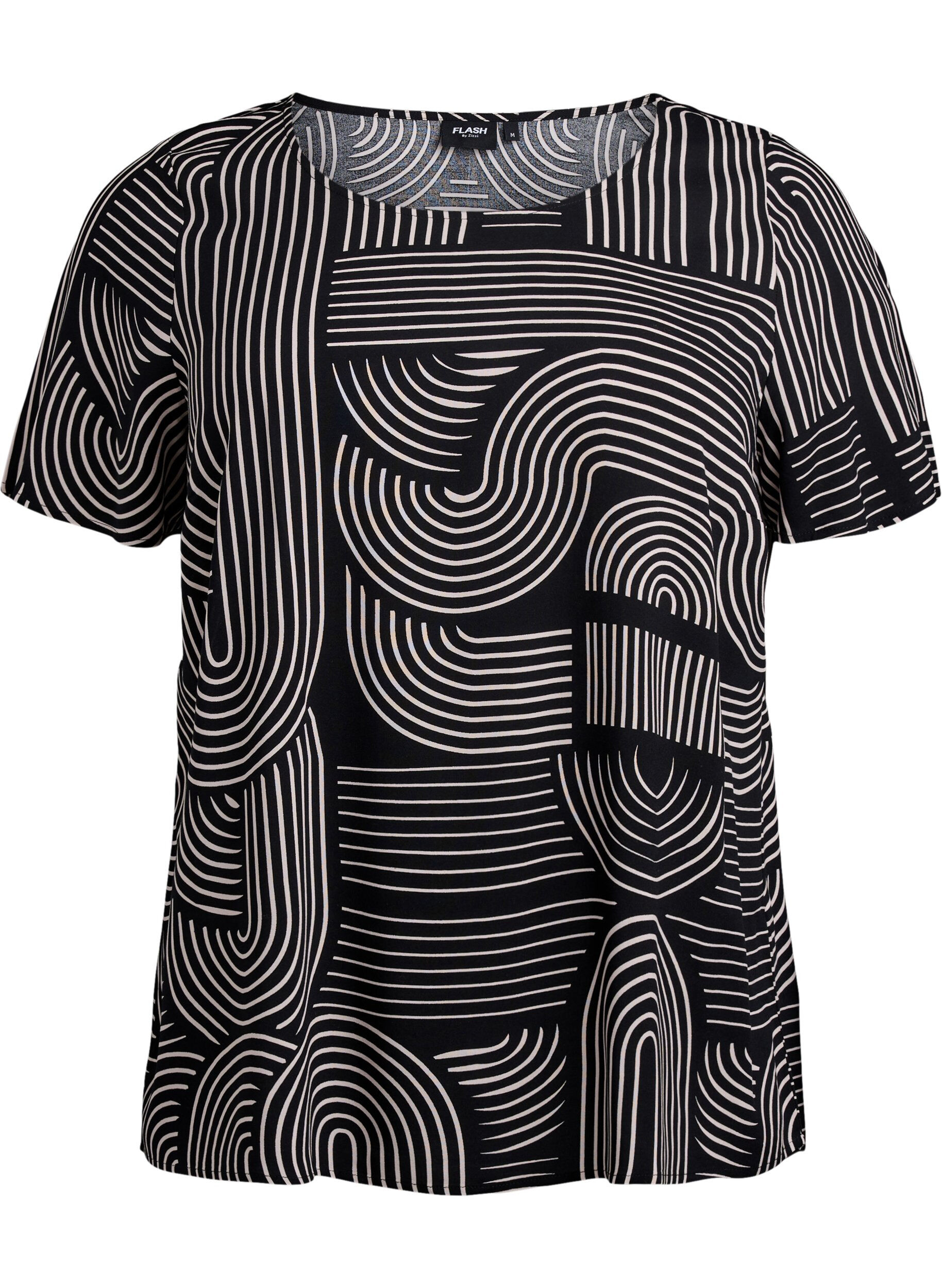 ZizziViscose blouse met korte mouwen en print, Zwart, Packshot image number 0