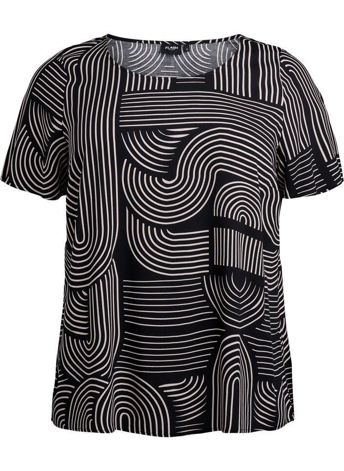 Viscose blouse met korte mouwen en print, Zwart, Packshot image number 0