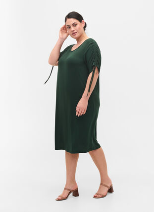 Viscose jurk met korte mouwen en koordjes, Scarab, Model image number 2