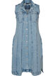 Mouwloze denimjurk met knoopsluiting en splitten, Blauw, Packshot image number 0