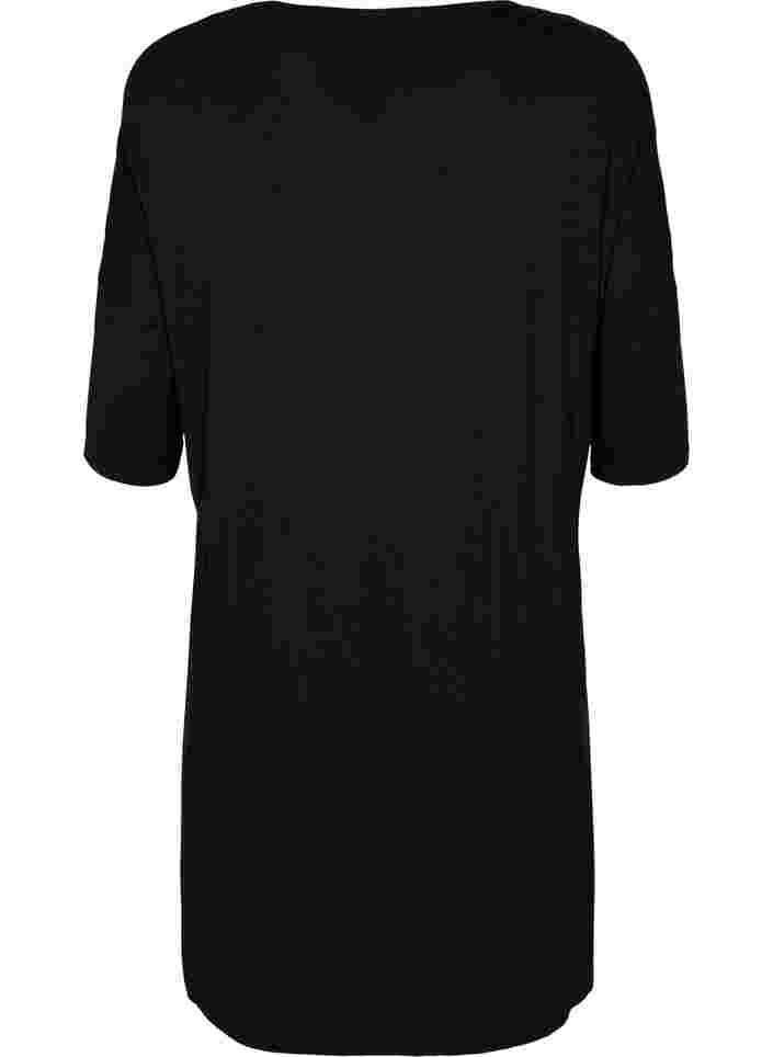 Jersey jurk van viscose met 3/4 mouwen, Black, Packshot image number 1