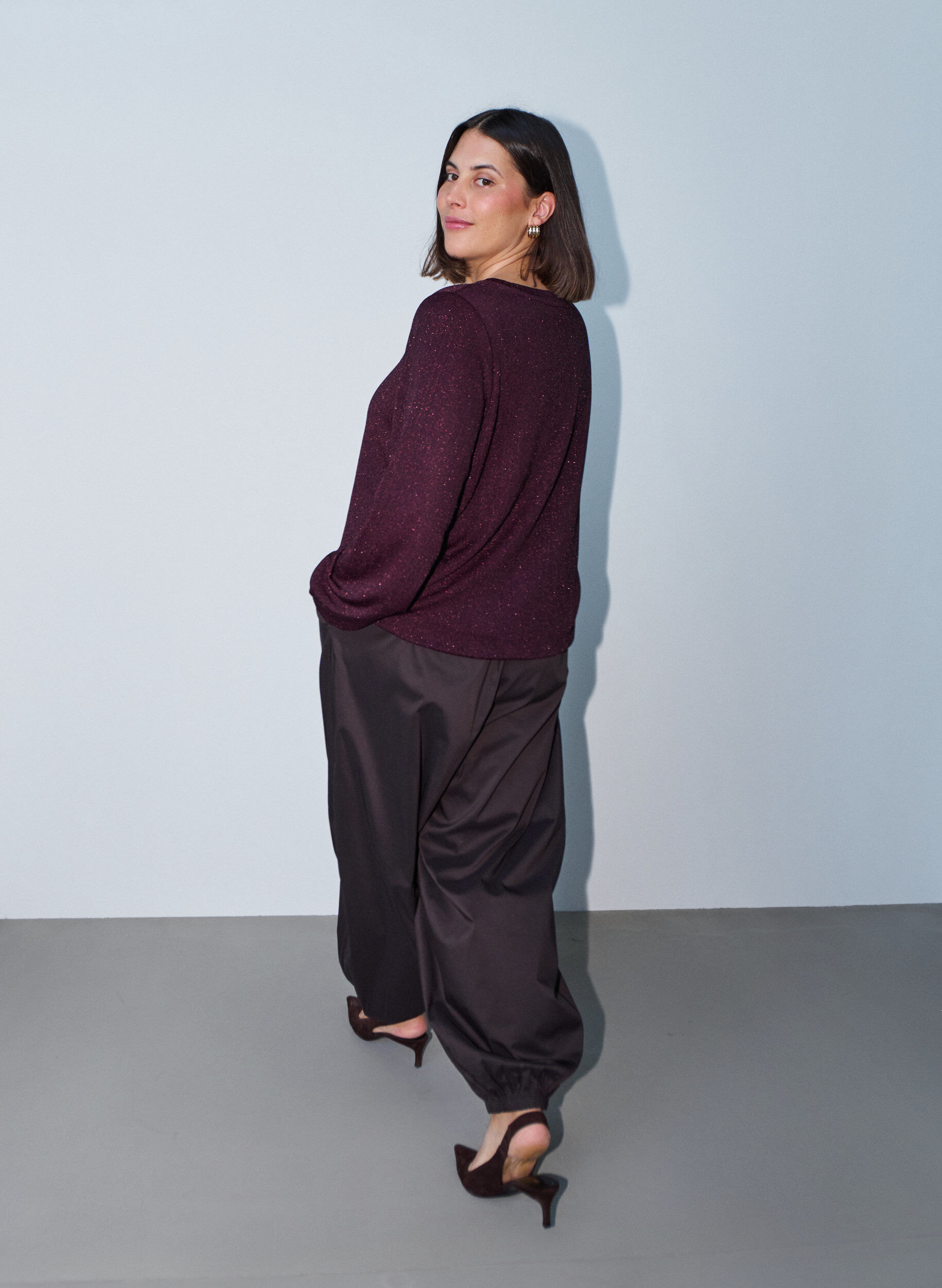 ZizziBlouse met verticale structuur en glitterdraad, Rood, Model image number 2