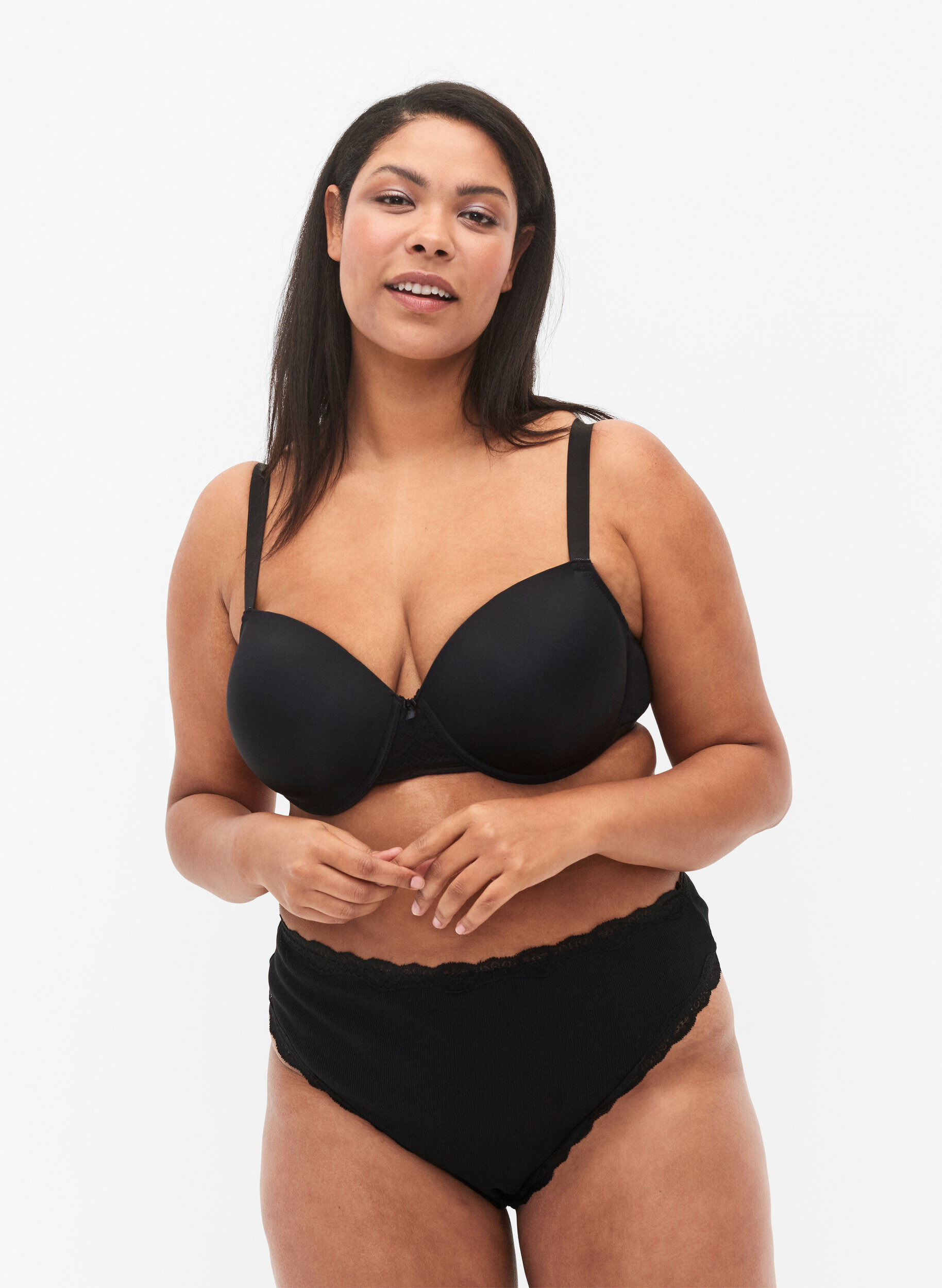 Zizzi 3-pack katoenen string, Black, Model image number 0