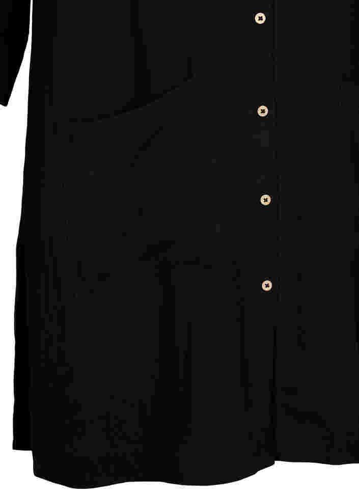 Lang viscose overhemd met zakken en 3/4 mouwen, Black, Packshot image number 3