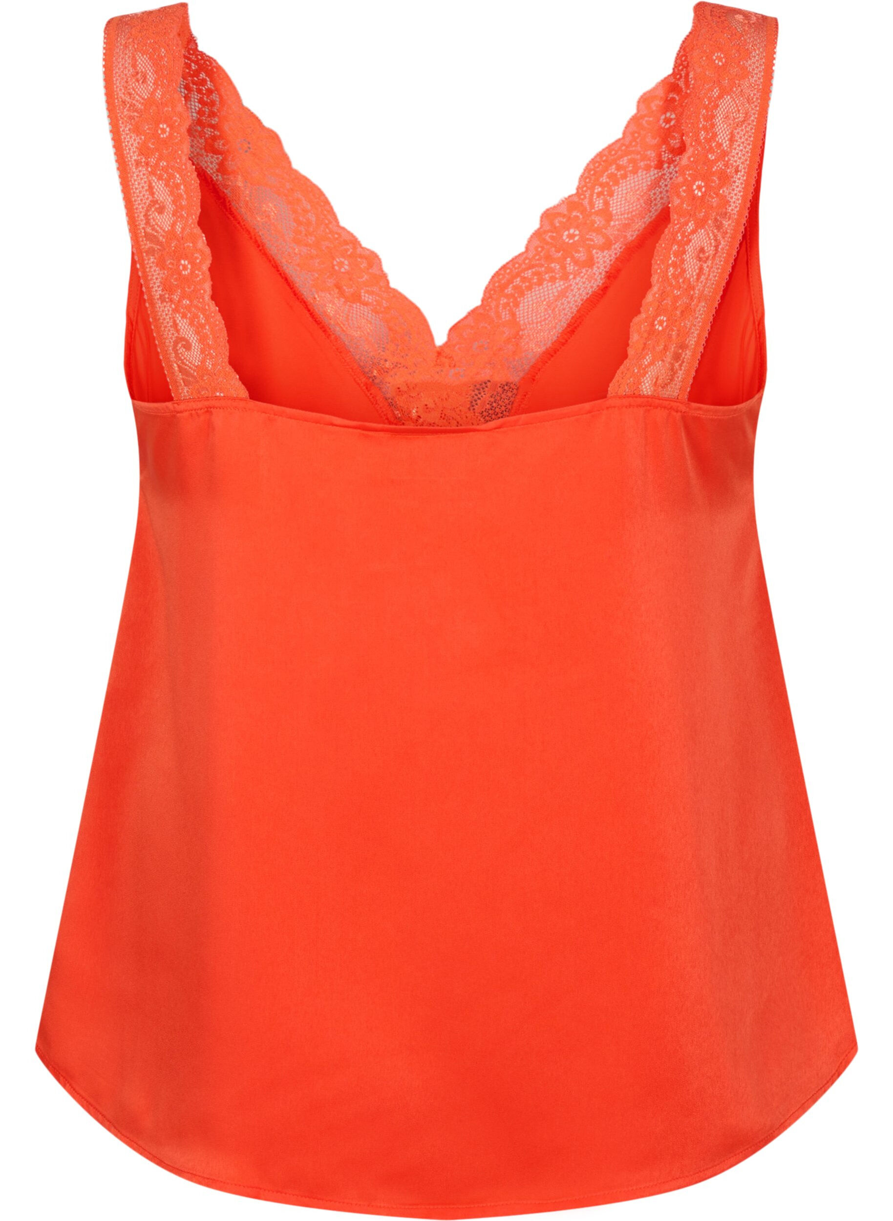 Zizzi FLASH - Top met V-hals en kanten rand, Orange.com, Packshot image number 1