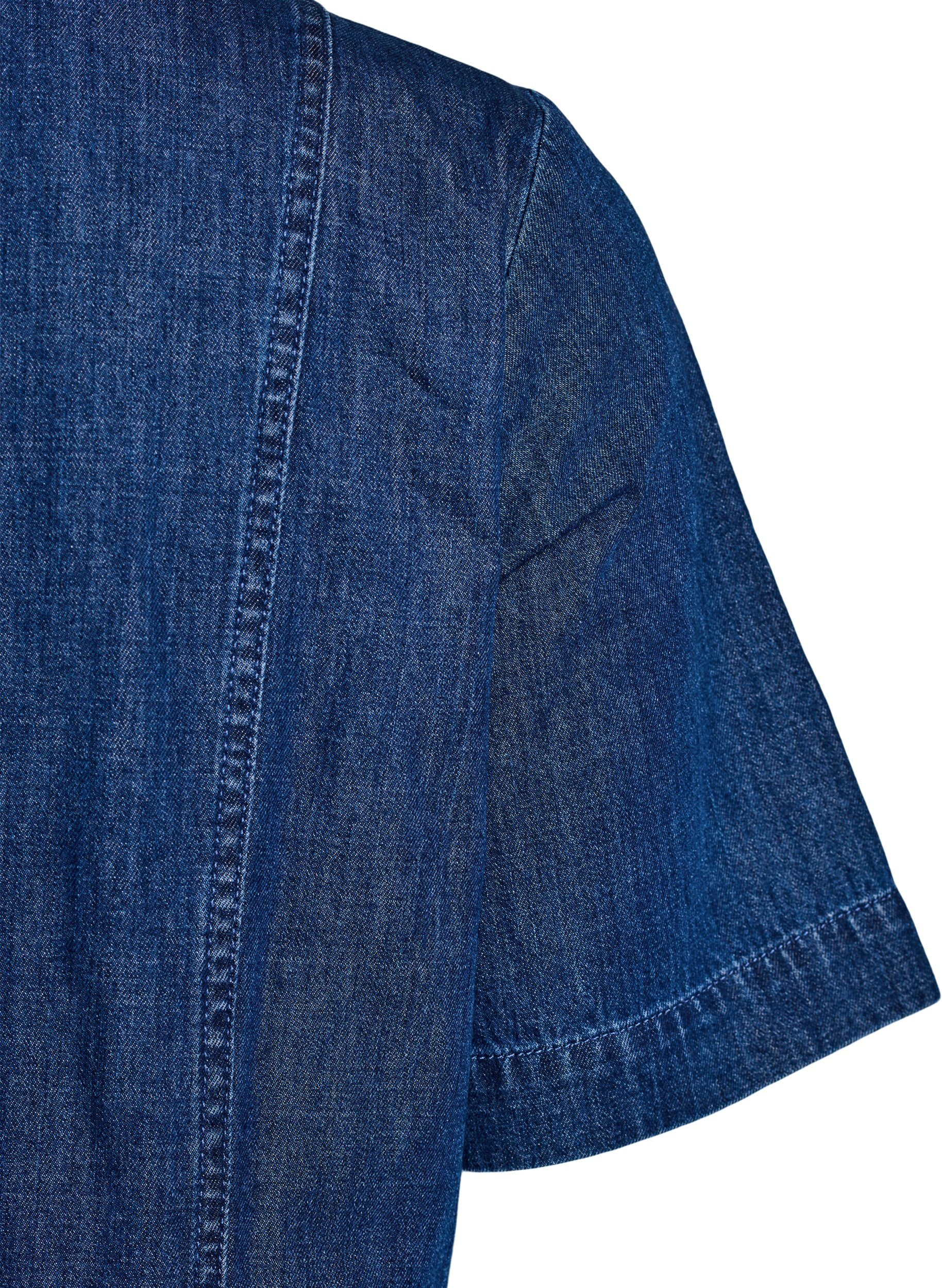 Zizzi Halflange denim overhemdjurk, Blauw, Packshot image number 4