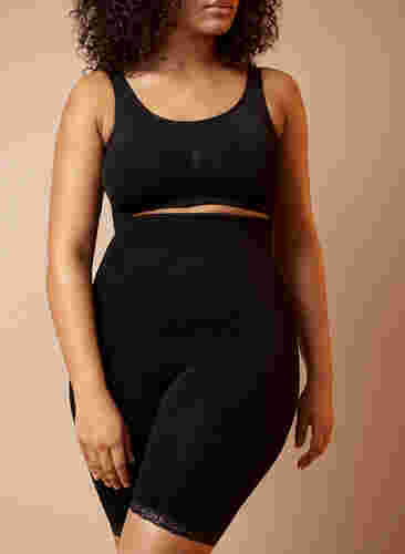 Shapewear short met hoge taille en kanten rand, Black, Image image number 1